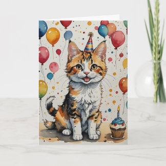 Kitty's Birthday Cheer - Customisable Card
