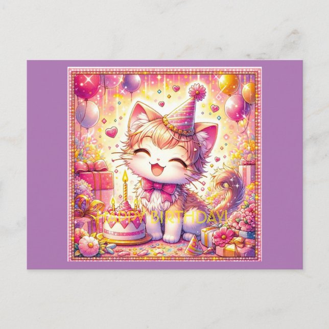 Kitty's Birthday Joy Postcard (Front)