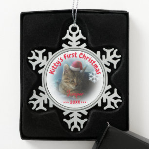 Kitty's First Christmas   Cat Name Snowflake Pewter Christmas Ornament