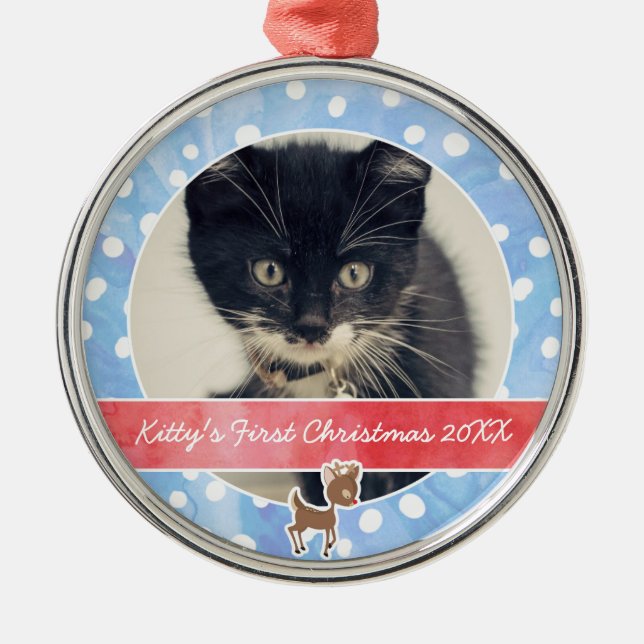 Kitty's First Christmas Rudolph Metal Tree Decoration (Front)
