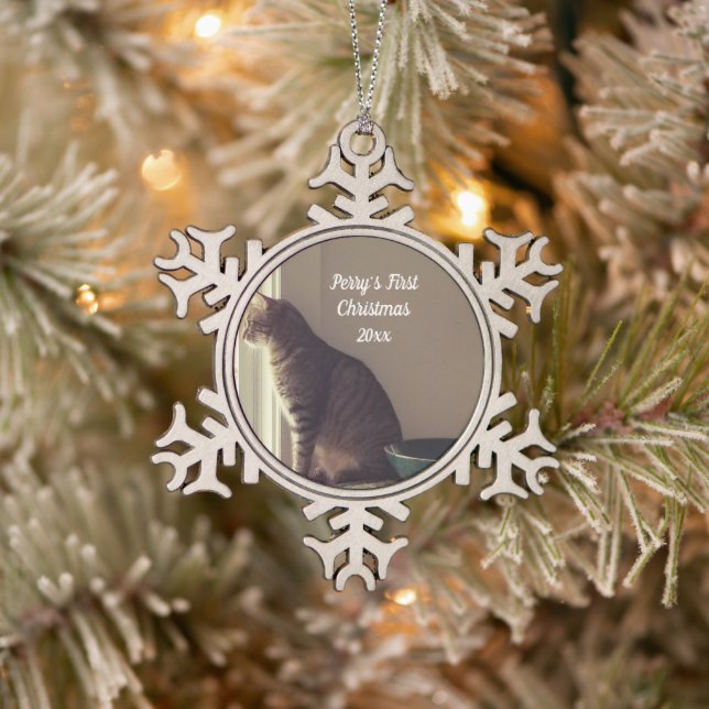 Kitty's First Christmas Snowflake Pewter Christmas Ornament (Tree)