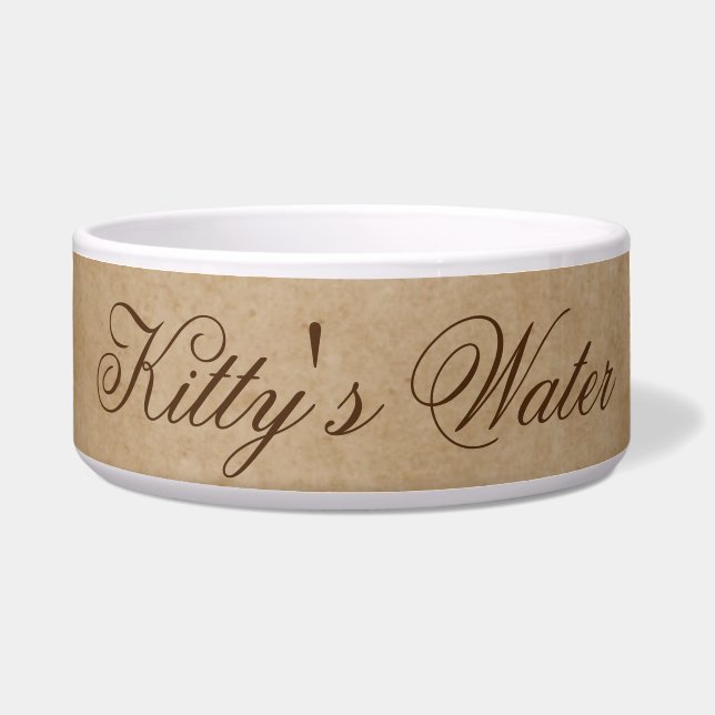 Kitty's Water | Brown Texture Cat Water Bowl (Front)