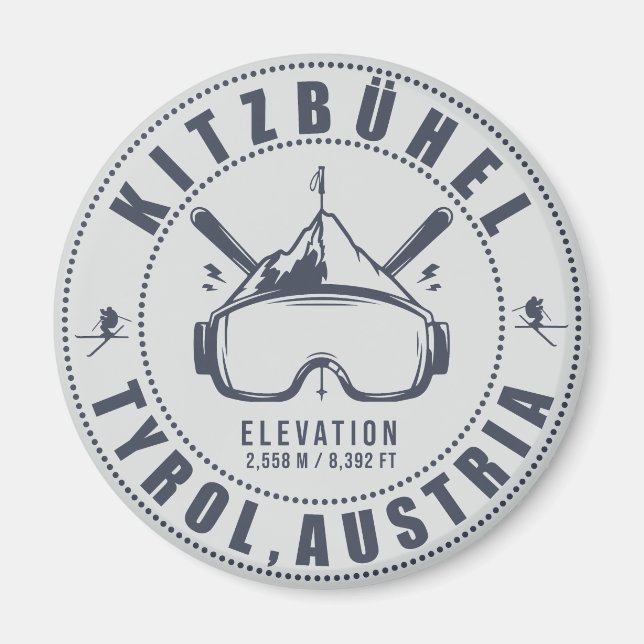 Kitzbuhel Austria Mountain Vintage Minimalist Magnet (Front)