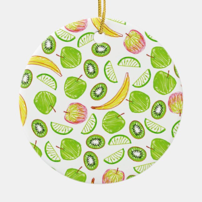 Kiwi, Apple, Lime & Banana Ceramic Tree Decoration (Front)
