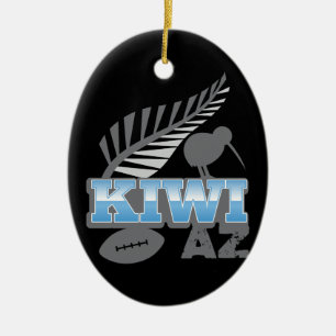 KIWI AZ rugby bird and silver fern New Zealand Ceramic Tree Decoration