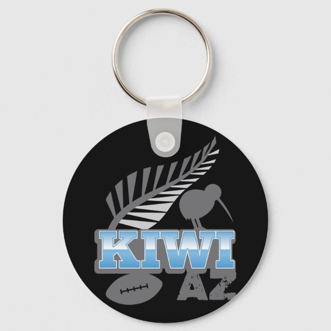 KIWI AZ rugby bird and silver fern New Zealand Key Ring (Front)
