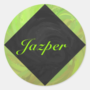 Kiwi Bash Green and Black Monogram Classic Round Sticker
