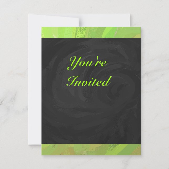 Kiwi Bash Green and Black Monogram Invitation (Front)