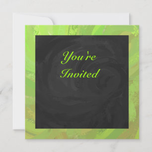 Kiwi Bash Green and Black Monogram Invitation