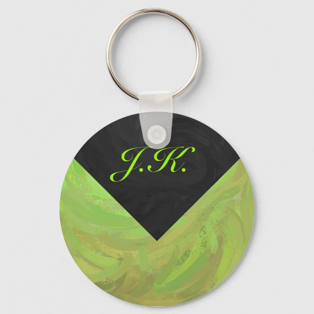Kiwi Bash Green and Black Monogram Key Ring (Front)