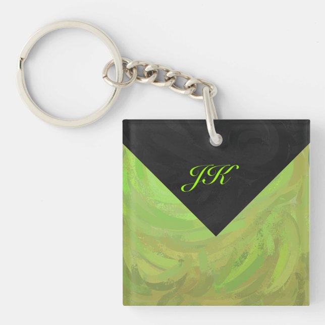 Kiwi Bash Green and Black Monogram Key Ring (Front)