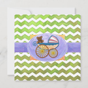Kiwi Bash Green Chevron Baby Stuff Invitation