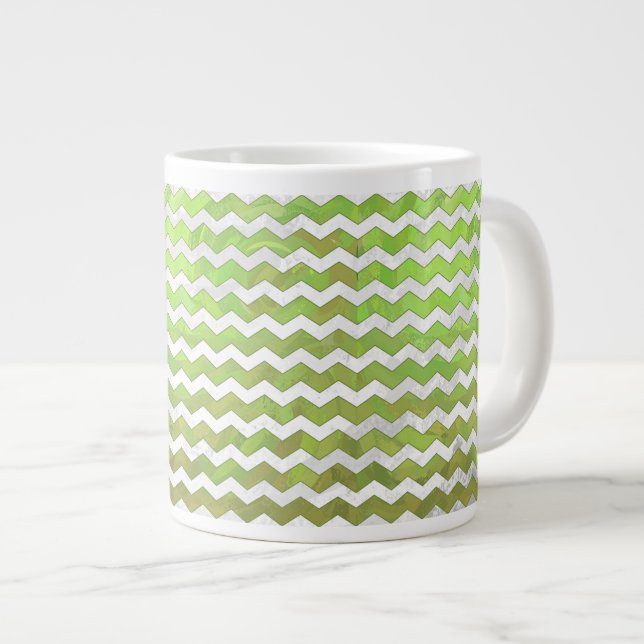 Kiwi Bash Green Chevron Pattern Large Coffee Mug (Front Right)