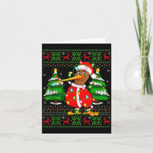 Kiwi Bird Christmas Lights Santa Costume Ugly Xmas Card