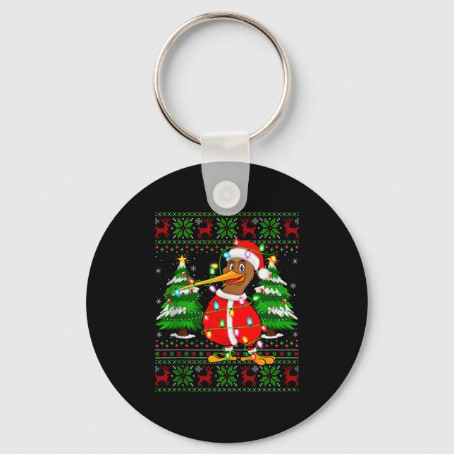 Kiwi Bird Christmas Lights Santa Costume Ugly Xmas Key Ring (Front)