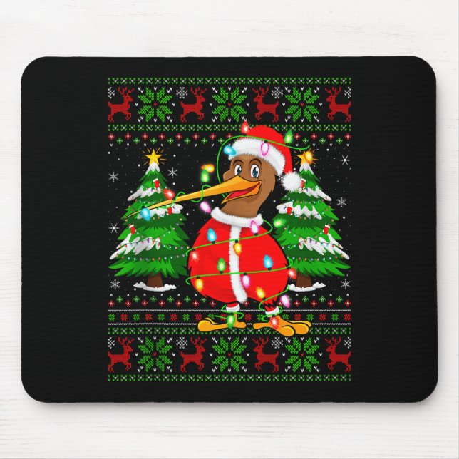 Kiwi Bird Christmas Lights Santa Costume Ugly Xmas Mouse Mat (Front)