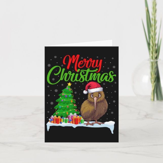 Kiwi Bird Christmas Tree Lights Funny Xmas Kiwi Bi Card (Front)