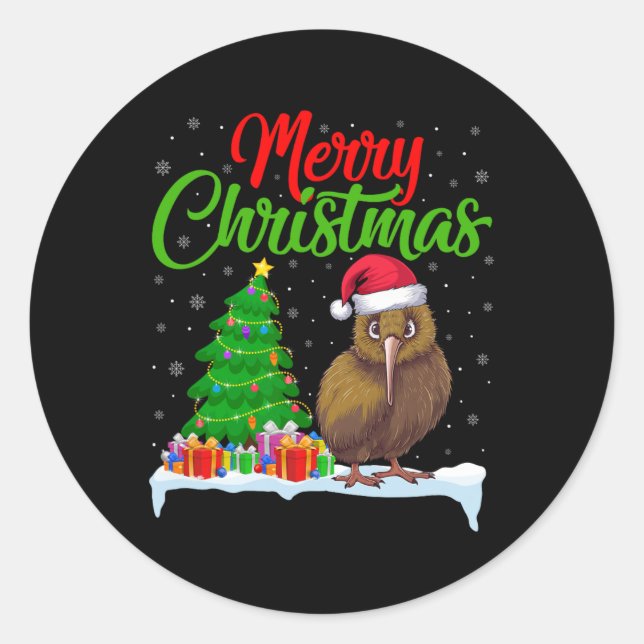 Kiwi Bird Christmas Tree Lights Funny Xmas Kiwi Bi Classic Round Sticker (Front)