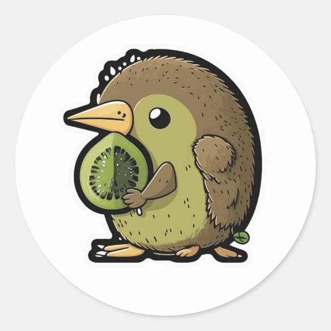kiwi bird eating a kiwi fruit classic round sticker (Front)