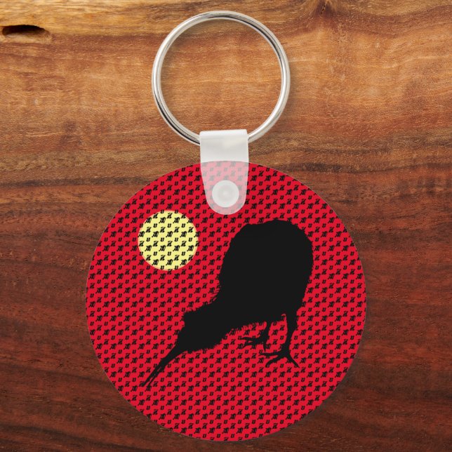 Kiwi Bird, Moon & New Zealand text /Bro Fashion Key Ring (Front)