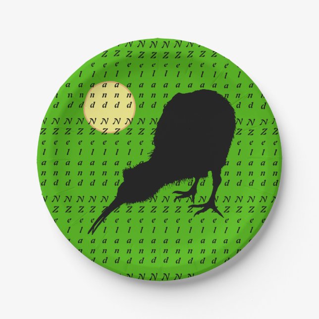 Kiwi Bird, Moon & New Zealand text /Bro Party Paper Plate (Front)