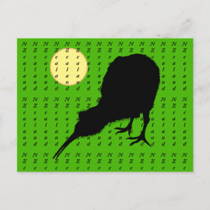 Kiwi Bird, Moon & New Zealand text /Bro Travel Postcard