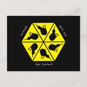 Kiwi Bird & New Zealand/ Aotearoa Islands (pizza) Postcard