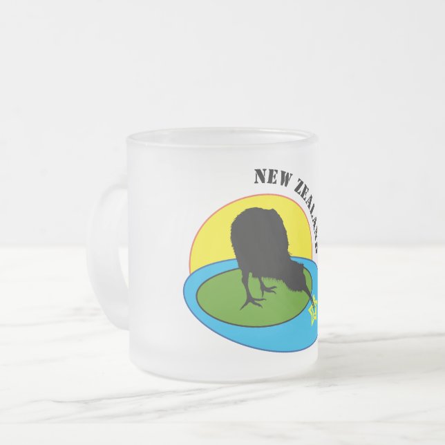 Kiwi Bird & New Zealand Frosted Glass Coffee Mug (Front Left)