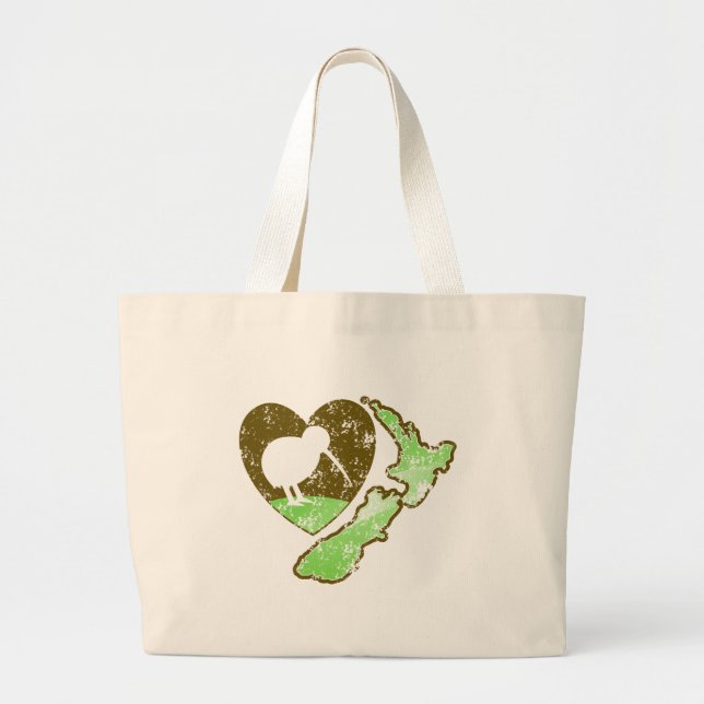 Kiwi bird NEW ZEALAND with a love heart Large Tote Bag (Front)