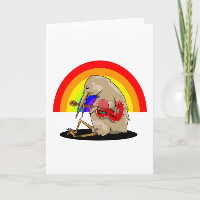Kiwi bird playing an acoustic guitar card (Front)