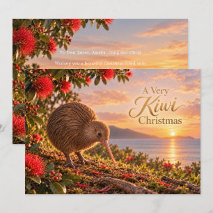 Kiwi Bird Pohutukawa New Zealand Christmas Holiday Card