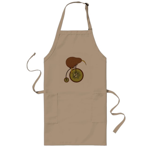 Kiwi Bird Riding Bicycle Long Apron (Front)