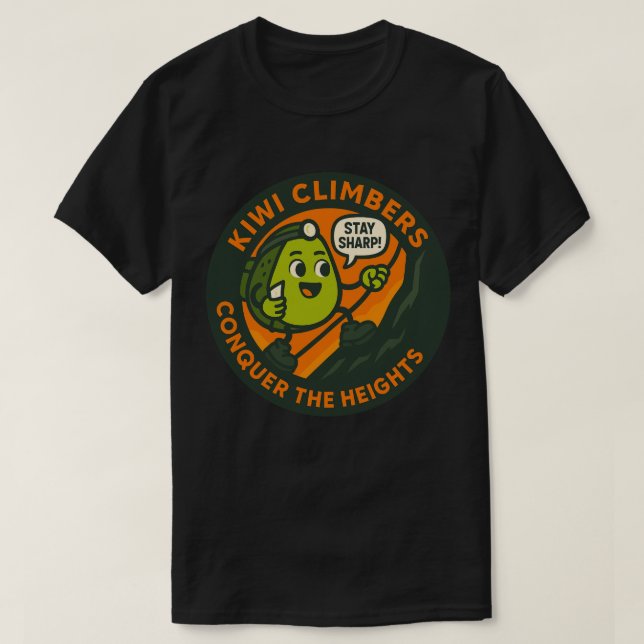 Kiwi Climbers Conquer The Heights T-Shirt (Design Front)