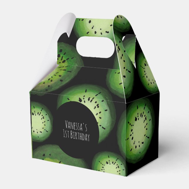 Kiwi Fruit Birthday Watercolor Black Favour Box (Front Side)