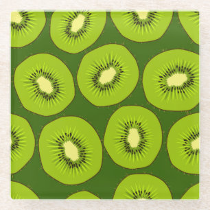 Kiwi fruit slices: dark green. glass coaster