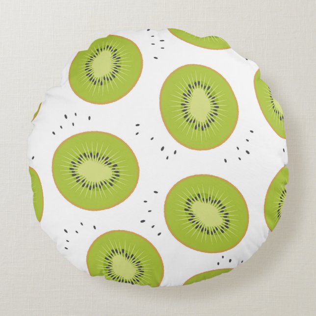 Kiwi fruit slices, seamless illustration. round cushion (Front)