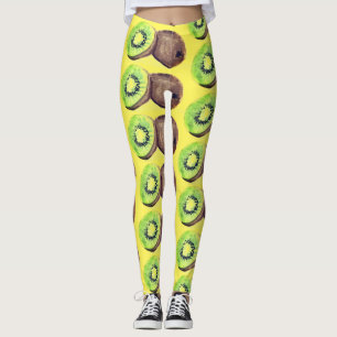 Kiwi fruit watercolor Yellow Food Tropical Pattern Leggings