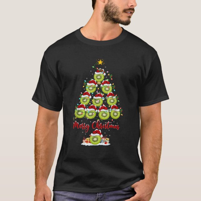 Kiwi Fruit Xmas Lighting Santa Kiwi Fruit Christma T-Shirt (Front)