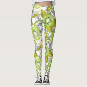 Kiwi, fruity, green and white, fresh, juicy, white leggings