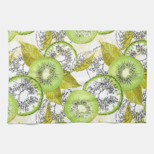 Kiwi, fruity, green and white, fresh, juicy, white tea towel