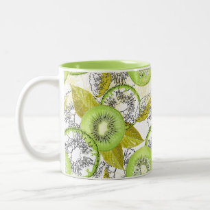 Kiwi, fruity, green and white, fresh, juicy, white Two-Tone coffee mug