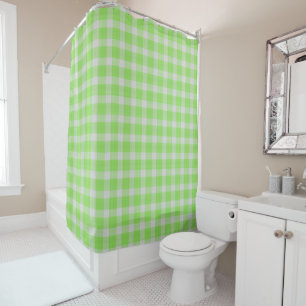 Kiwi Green and white checkered plaid gingham Shower Curtain