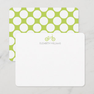 Kiwi Green Bicycle and Large Dots Note Cards