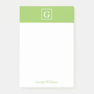Kiwi Green Framed Monogram Personalised Post-it Notes