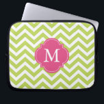 Kiwi Green & Fuschia Zigzags Pattern Monogram Laptop Sleeve<br><div class="desc">Modern and chic chevron stripes and quatrefoil monogram design.</div>
