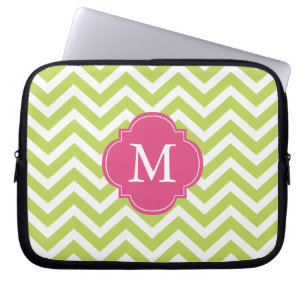 Kiwi Green & Fuschia Zigzags Pattern Monogram Laptop Sleeve