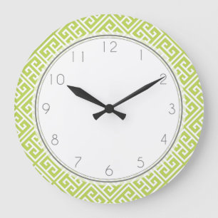 Kiwi Green Greek Key Pattern Large Clock
