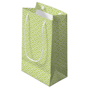 Kiwi Green Greek Key Pattern Small Gift Bag