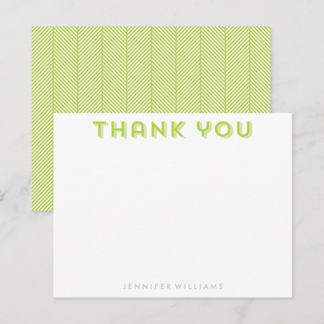 Kiwi Green Herringbone Pattern Thank You Notes Invitation (Front/Back)