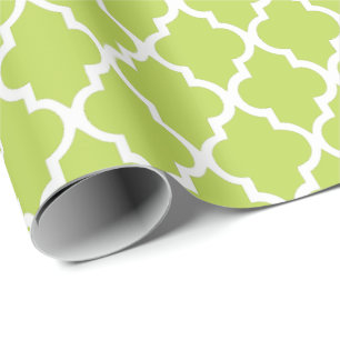 Kiwi Green Quatrefoil Tiles Pattern Wrapping Paper
